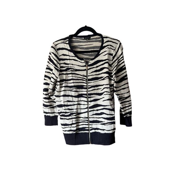 Ann Taylor Women's Animal Print Full Zip Cardigan Sweater Black White Size L - Picture 1 of 8